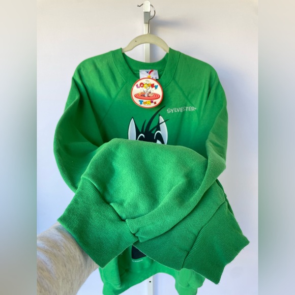 Vintage ARTEX Sylvester Looney Tunes Crewneck Sweatshirt Green Size 2XL - Picture 4 of 10